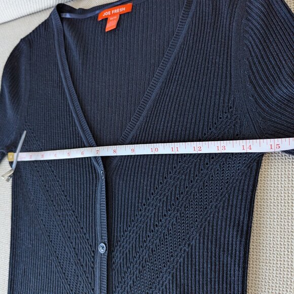 *2/$20* JOE FRESH Navy Fine Knit, Sheer V-Neck Cardigan, Size XS - Picture 8 of 9